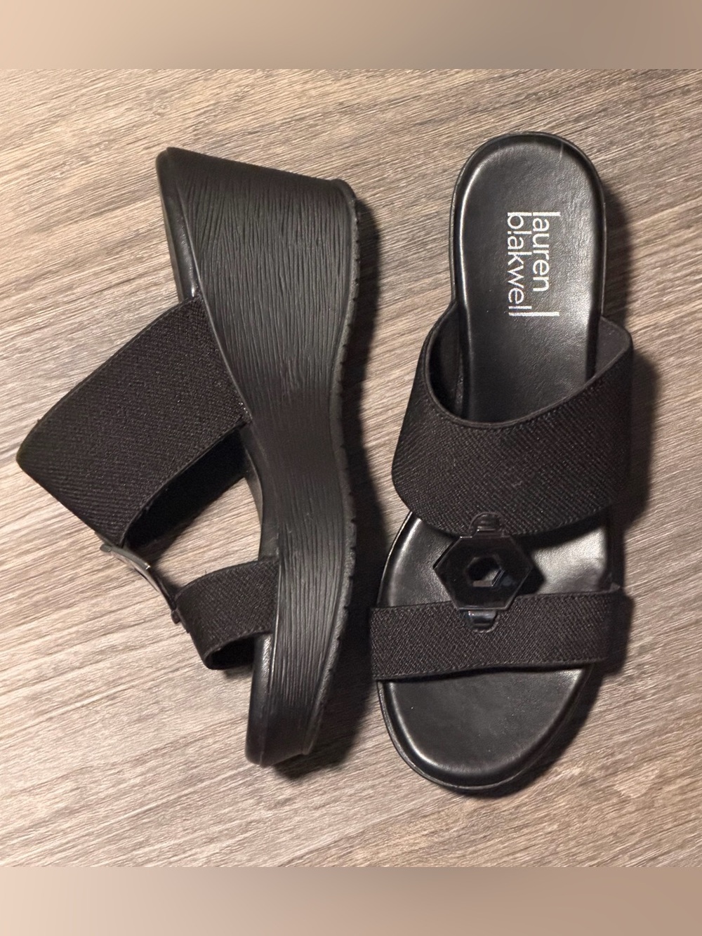 Lauren Blakwell Black Slip-On Wedges